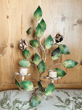 Vintage Toleware Floral Wall Sconce | Rose Candle Holder | Cottage Decor